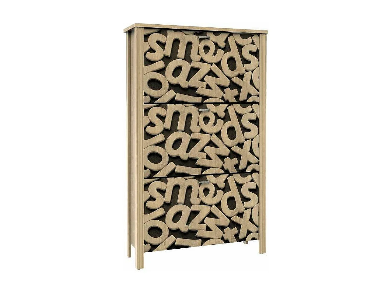 Armario Zapatero 3 trampones Md-Vita acabado roble aserrado letras, 81cm(ancho) 135cm(altu