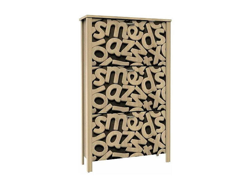 Armario Zapatero 3 trampones Md-Vita acabado roble aserrado letras, 81cm(ancho) 135cm(altu