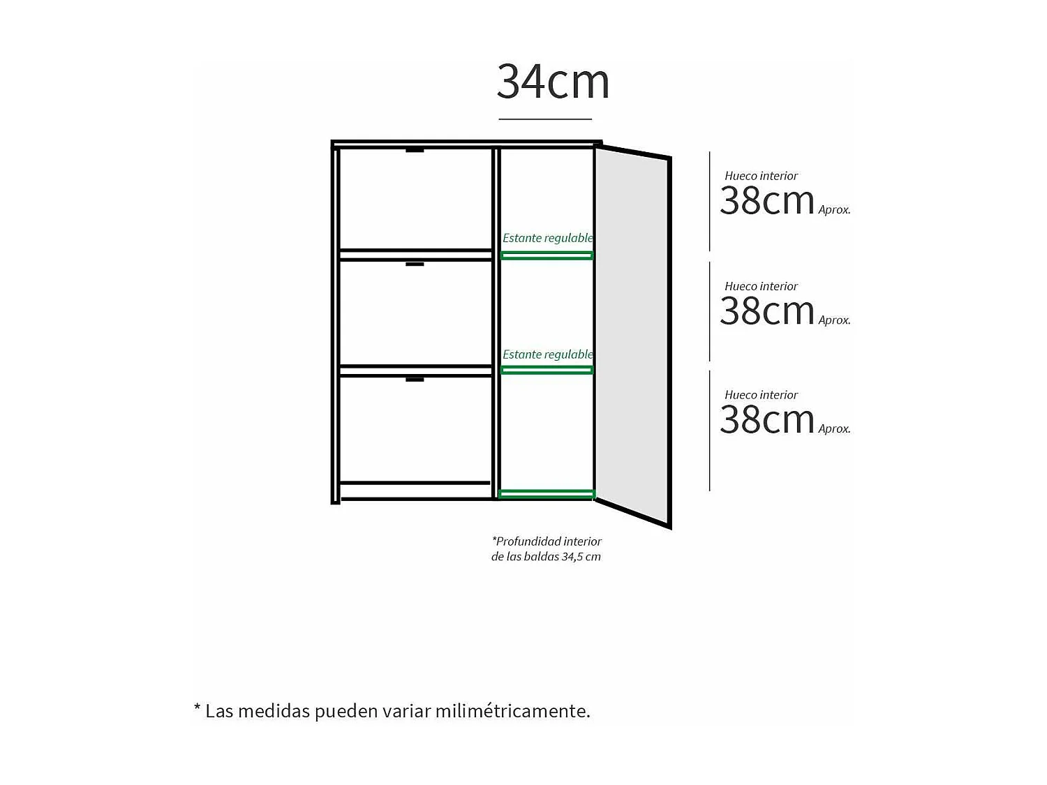 Zapatero 3 trampones y una puerta Trevi en blanco brillo. 85 cm(ancho) 122 cm(altura) 37 c