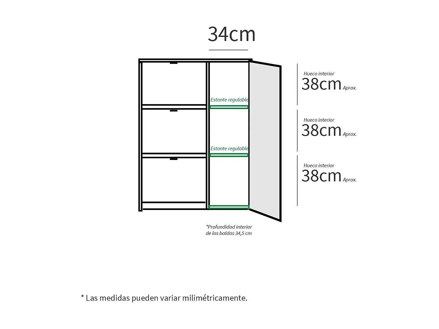 Zapatero 3 trampones y una puerta Trevi en blanco brillo. 85 cm(ancho) 122 cm(altura) 37 c