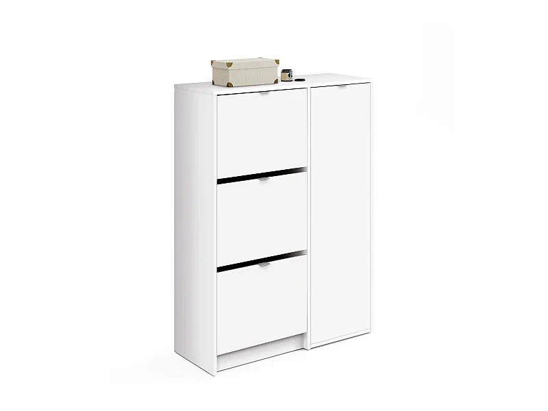 Zapatero 3 trampones y una puerta Trevi en blanco brillo. 85 cm(ancho) 122 cm(altura) 37 c