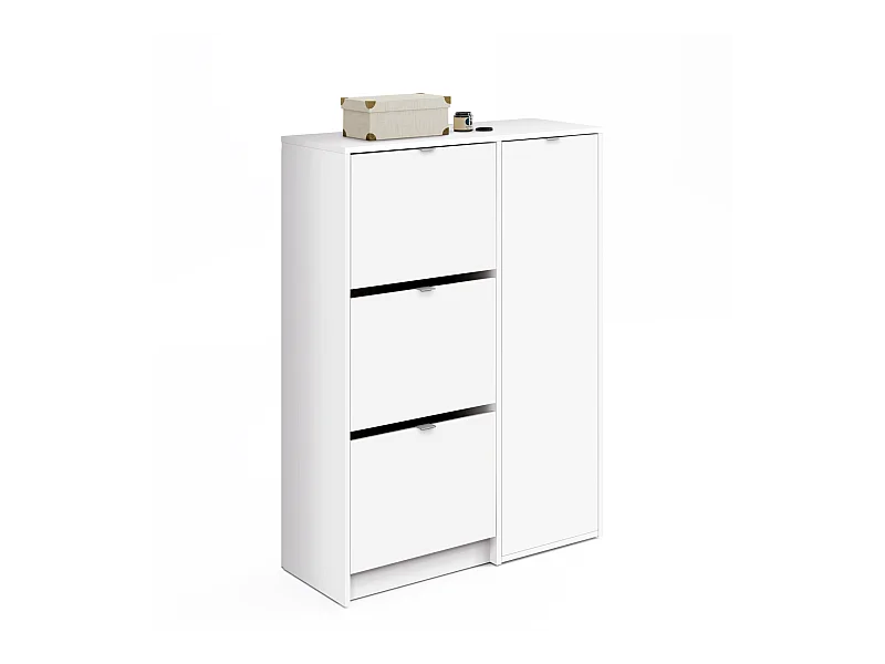 Zapatero 3 trampones y una puerta Trevi en blanco brillo. 85 cm(ancho) 122 cm(altura) 37 c