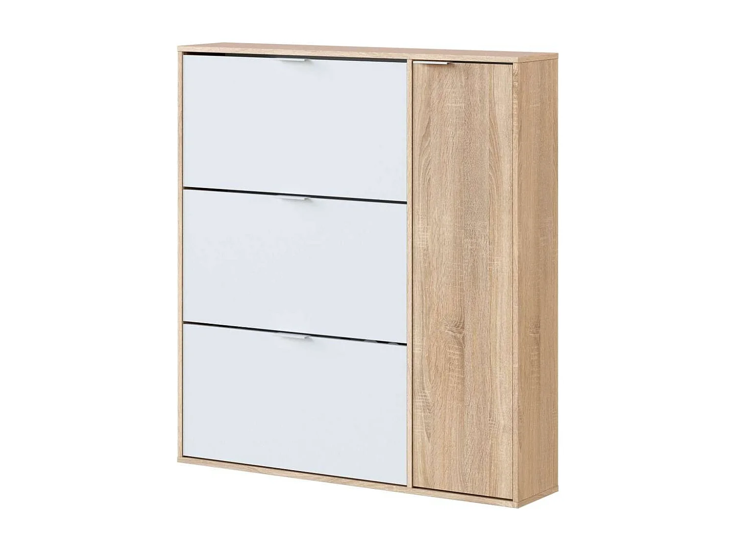 Zapatero con 4 puertas Maty Roble Canadian y Blanco 115 cm (alto) x 106 cm (ancho) x 22 cm