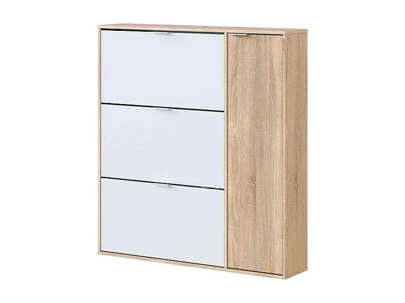 Zapatero con 4 puertas Maty Roble Canadian y Blanco 115 cm (alto) x 106 cm (ancho) x 22 cm