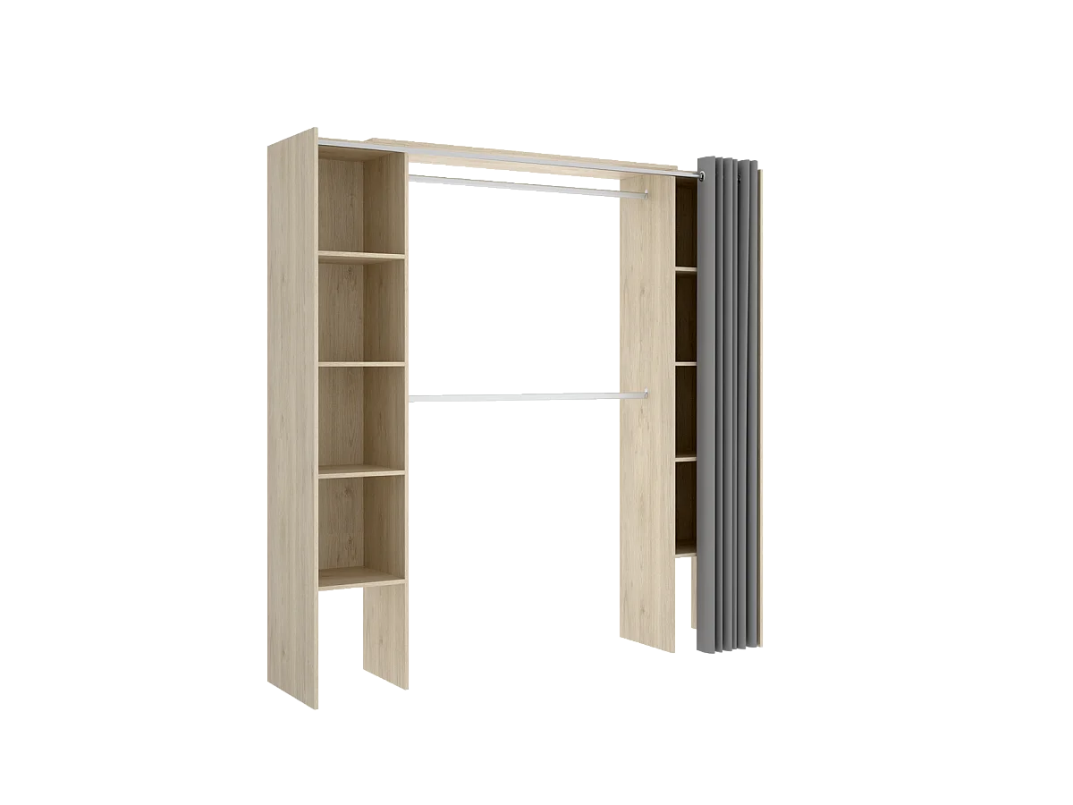 Vestidor Siles para dormitorio con cortina y baldas en natural, 205cm(alto) 180cm(ancho) 5