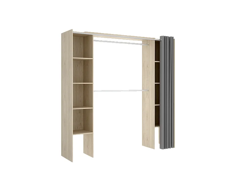Vestidor Siles para dormitorio con cortina y baldas en natural, 205cm(alto) 180cm(ancho) 5