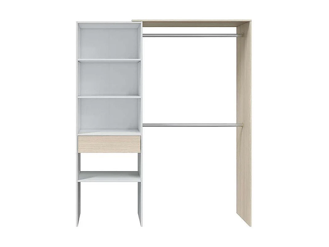 Armario vestidor Elfos con estantes y un cajón y 2 barras de colgar blanco roble 187 cm a