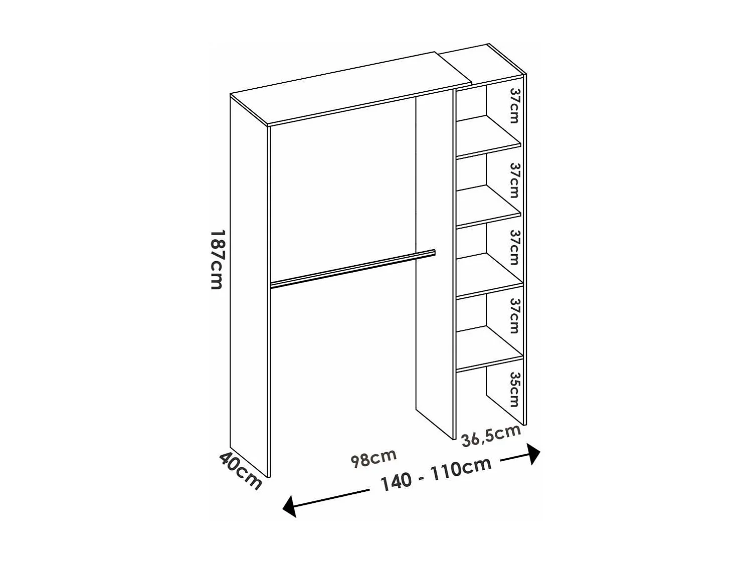 Vestidor de rincón Luz 2 color Blanco 228cm (ancho) 79.4 cm (fondo) 187 cm (alto)