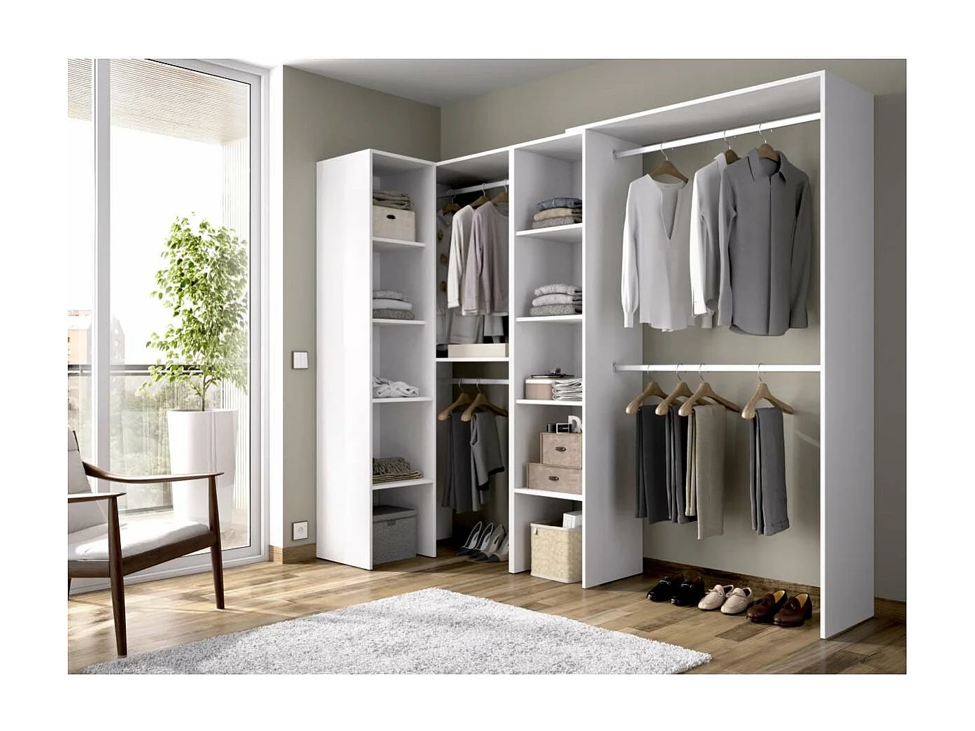 Vestidor de rincón Luz 2 color Blanco 228cm (ancho) 79.4 cm (fondo) 187 cm (alto)