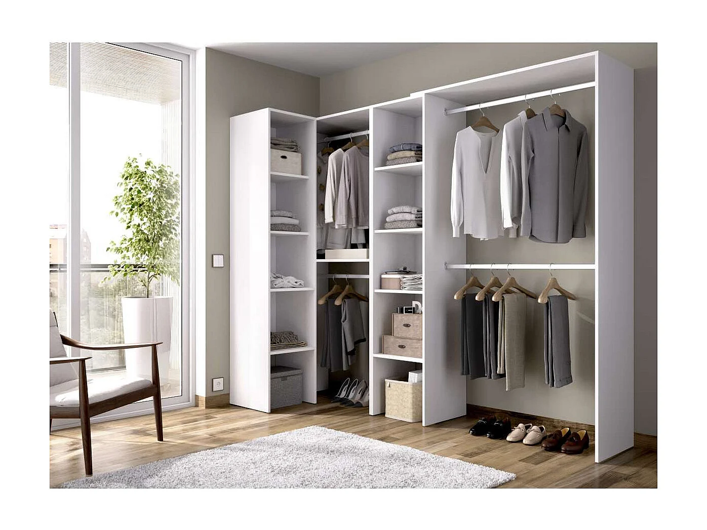 Vestidor de rincón Luz 2 color Blanco 228cm (ancho) 79.4 cm (fondo) 187 cm (alto)