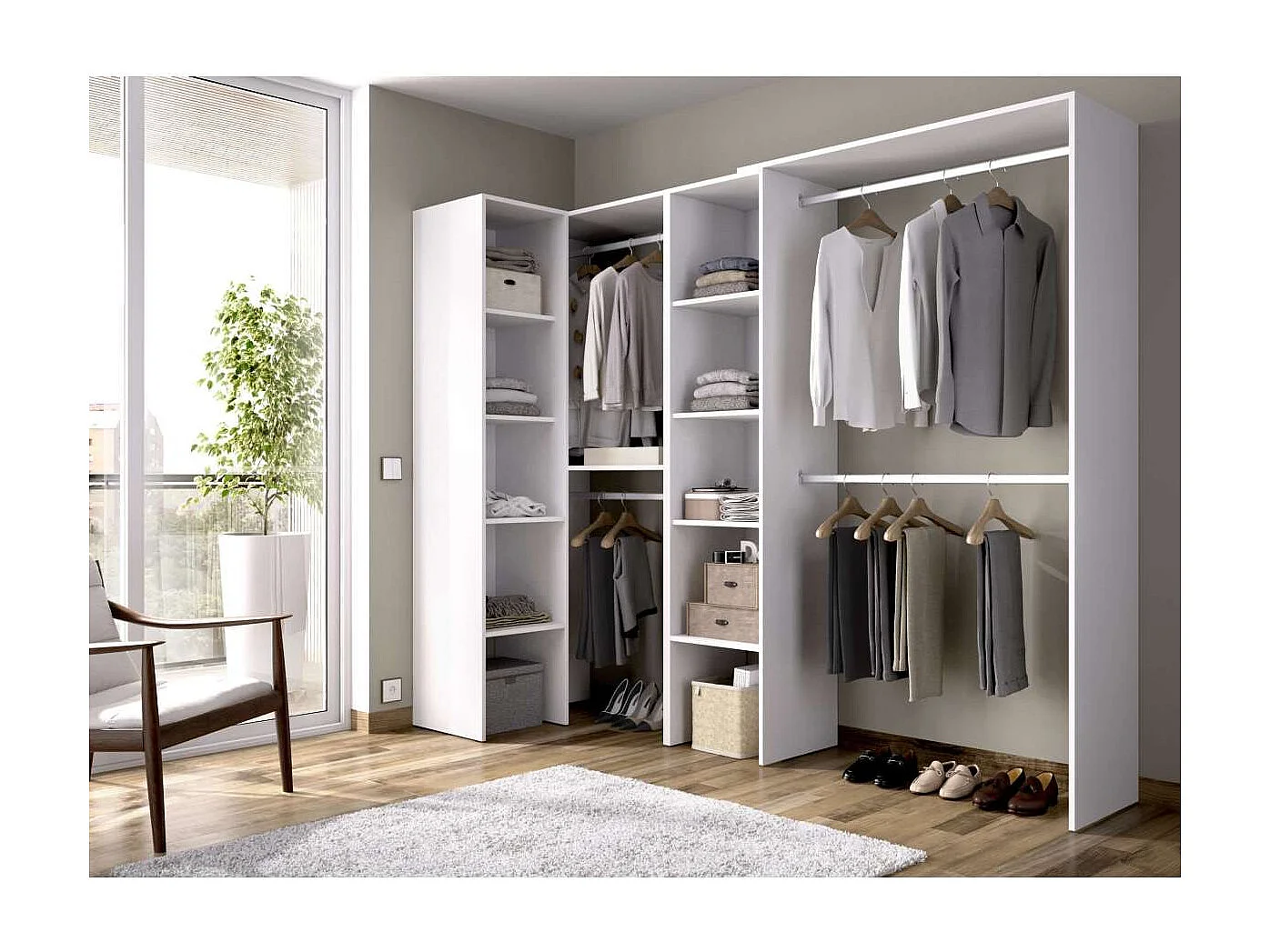 Vestidor de rincón Luz 2 color Blanco 228cm (ancho) 79.4 cm (fondo) 187 cm (alto)