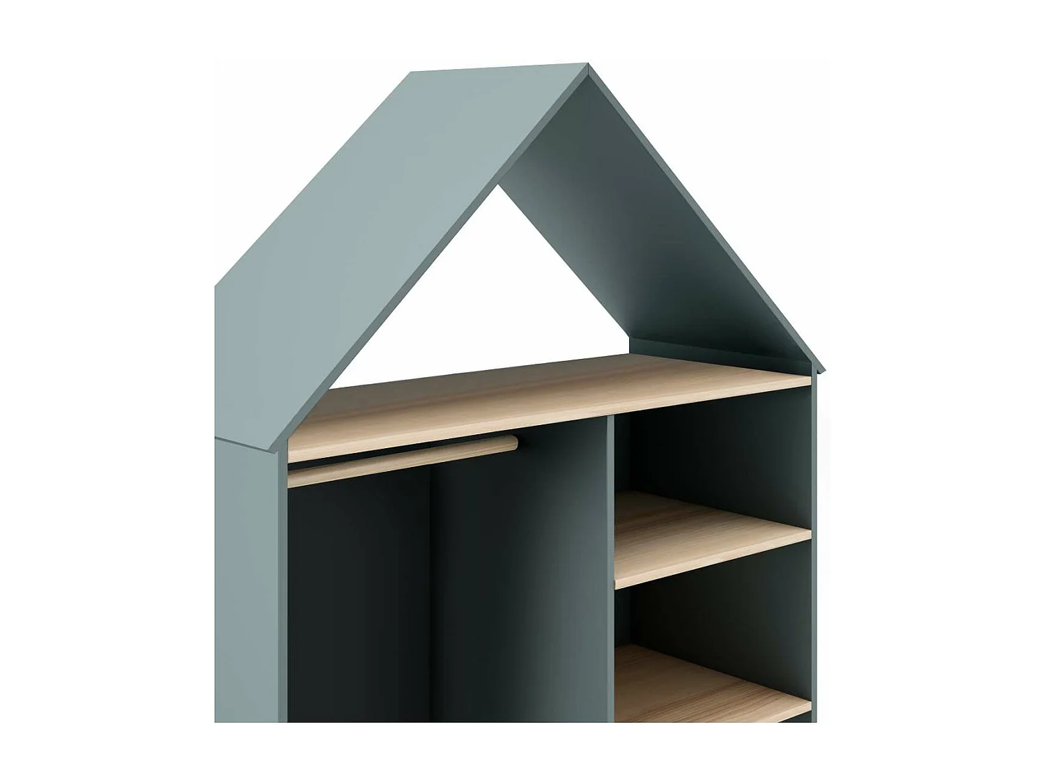 Vestidor juvenil tipo casita Estela 3 huecos y 1 cajón en verde kaki/cera blanca, 180cm(a