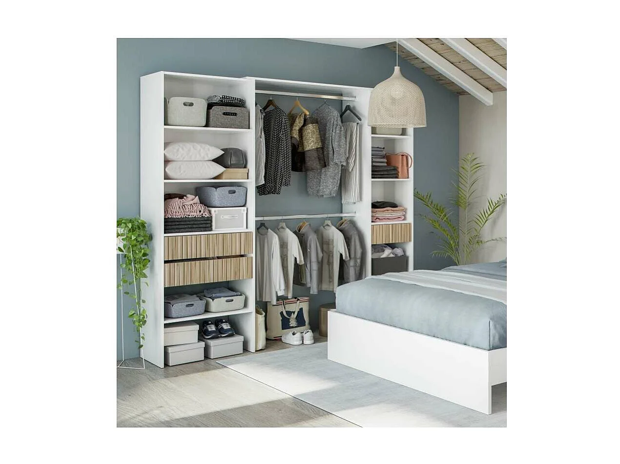 Armario vestidor Tempo con 3 cajones y 2 barras de colgar color blanco/natur. 187 cm alto