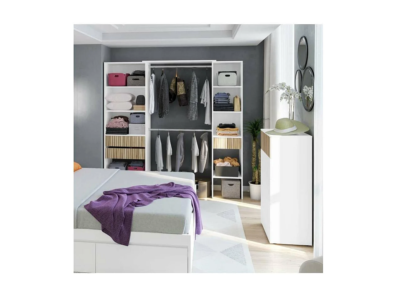 Armario vestidor Tempo con 3 cajones y 2 barras de colgar color blanco/natur. 187 cm alto