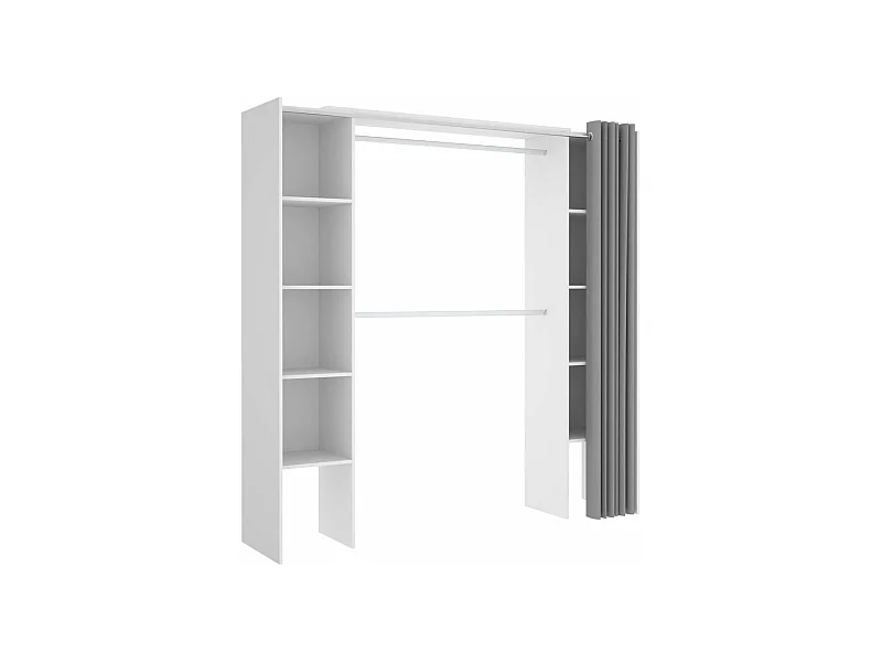 Vestidor Siles para dormitorio con cortina y baldas en blanco 205-203 cm(alto)180 cm(ancho