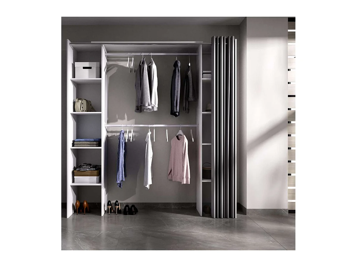 Vestidor Siles para dormitorio con cortina y baldas en blanco 205-203 cm(alto)180 cm(ancho