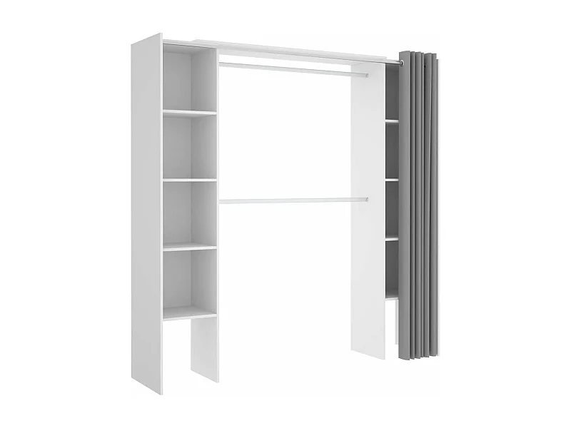 Vestidor Siles para dormitorio con cortina y baldas en blanco 205-203 cm(alto)180 cm(ancho