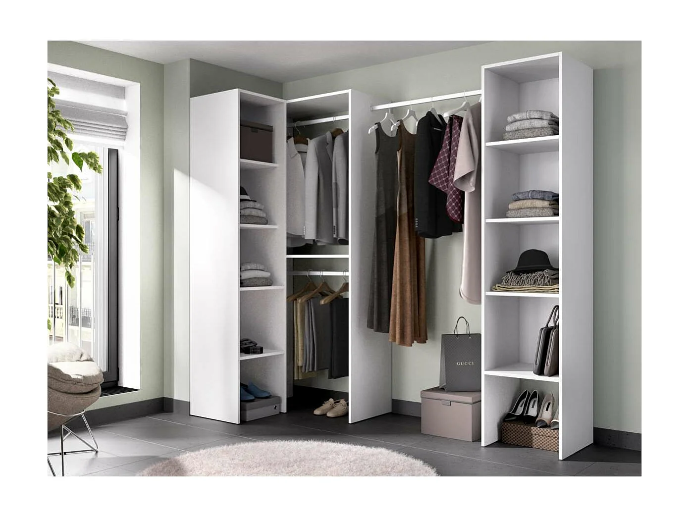 Vestidor de rincón  Luz color Blanco 226cm (ancho) 79.4 cm (fondo) 185 cm (alto)