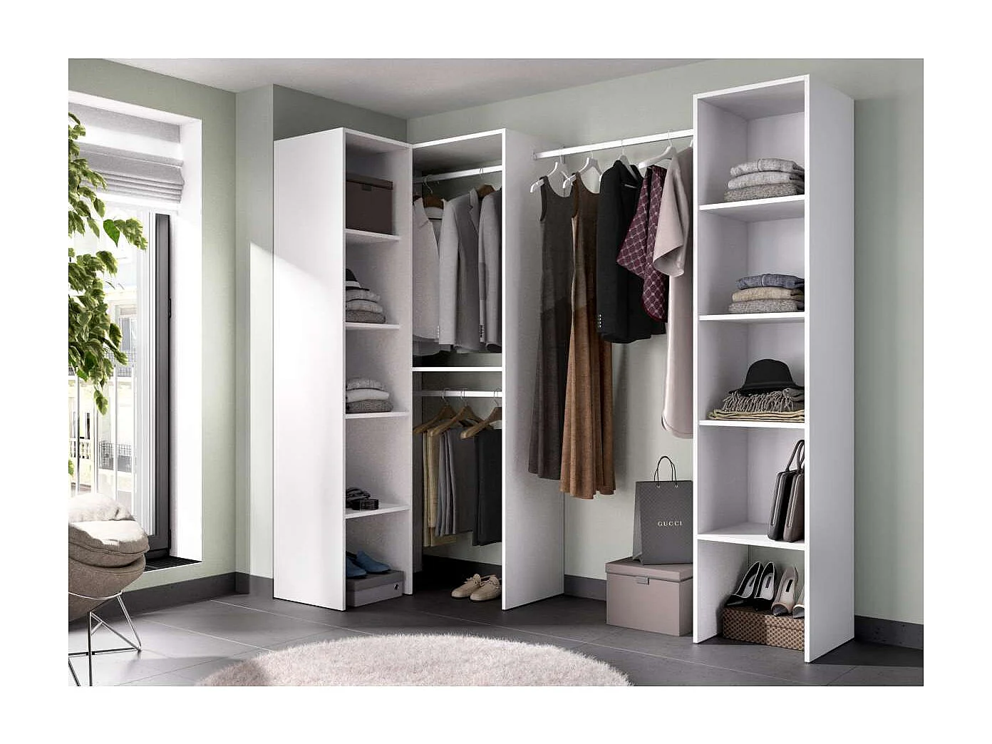 Vestidor de rincón  Luz color Blanco 226cm (ancho) 79.4 cm (fondo) 185 cm (alto)