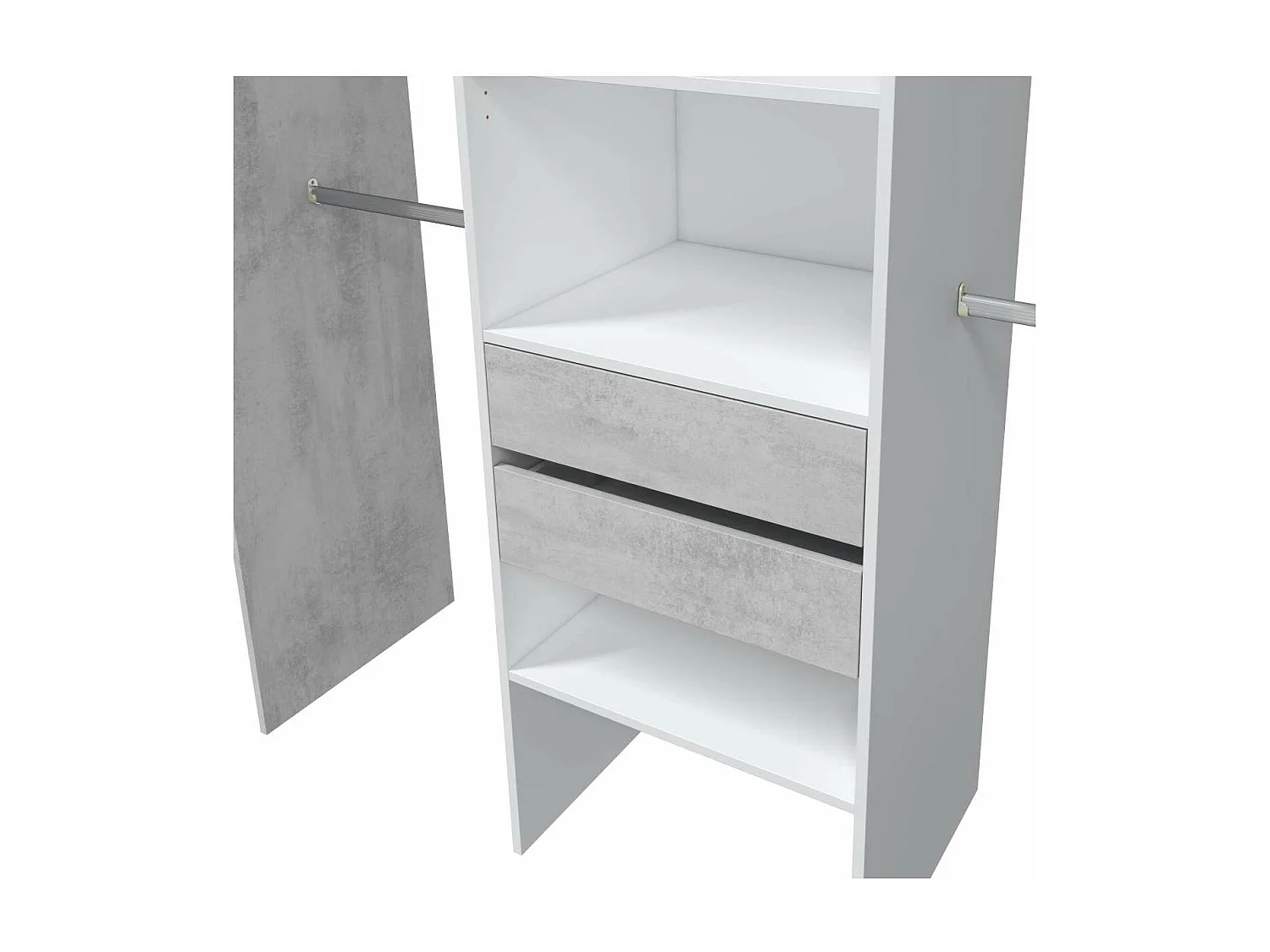 Vestidor para dormitorio con baldas y dos cajones acabado blanco artik/cemento, 202cm(alto