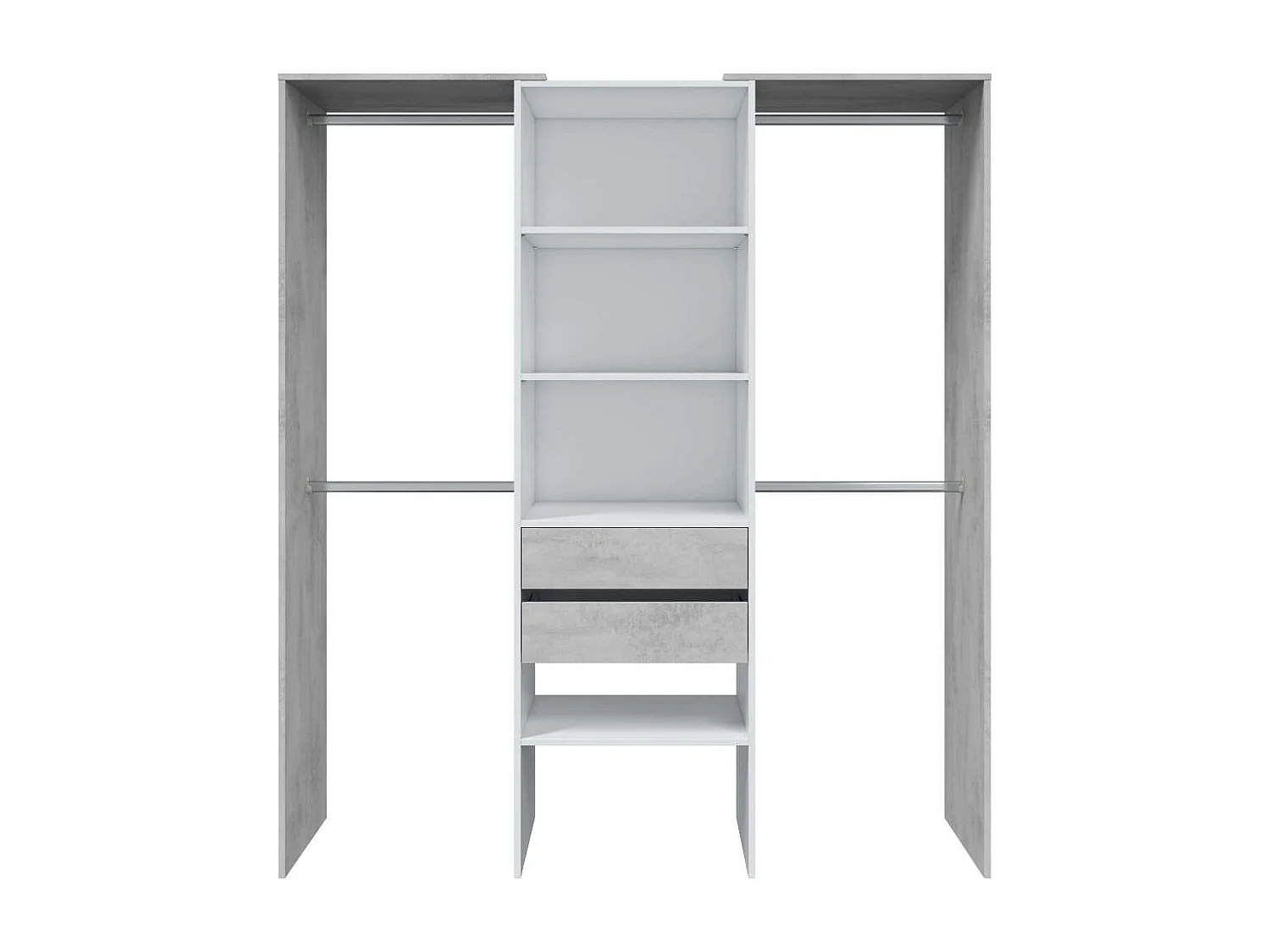 Vestidor para dormitorio con baldas y dos cajones acabado blanco artik/cemento, 202cm(alto