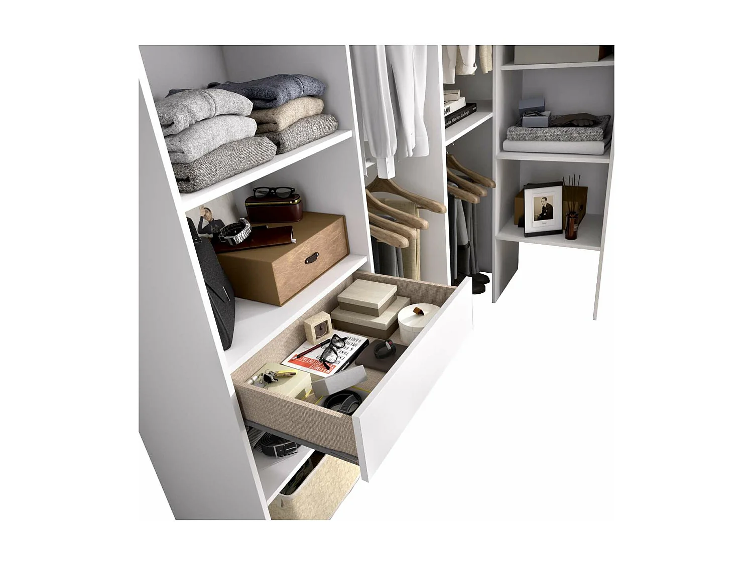 Vestidor de rincón Luz 3 color blanco, 248cm(ancho) 79.5cm(fondo) 187cm(alto).