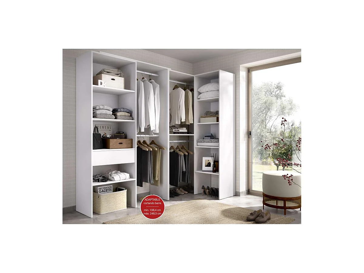 Vestidor de rincón Luz 3 color blanco, 248cm(ancho) 79.5cm(fondo) 187cm(alto).