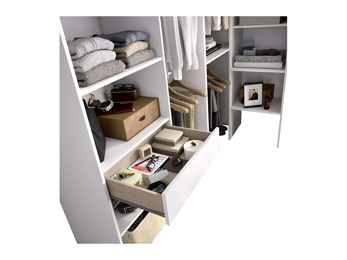 Vestidor de rincón Luz 3 color blanco, 248cm(ancho) 79.5cm(fondo) 187cm(alto).