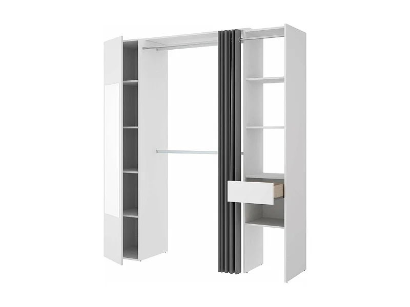 Vestidor Rus I con columna cerrada  espejo cortina y baldas en blanco 205 cm(alto)177,4 cm