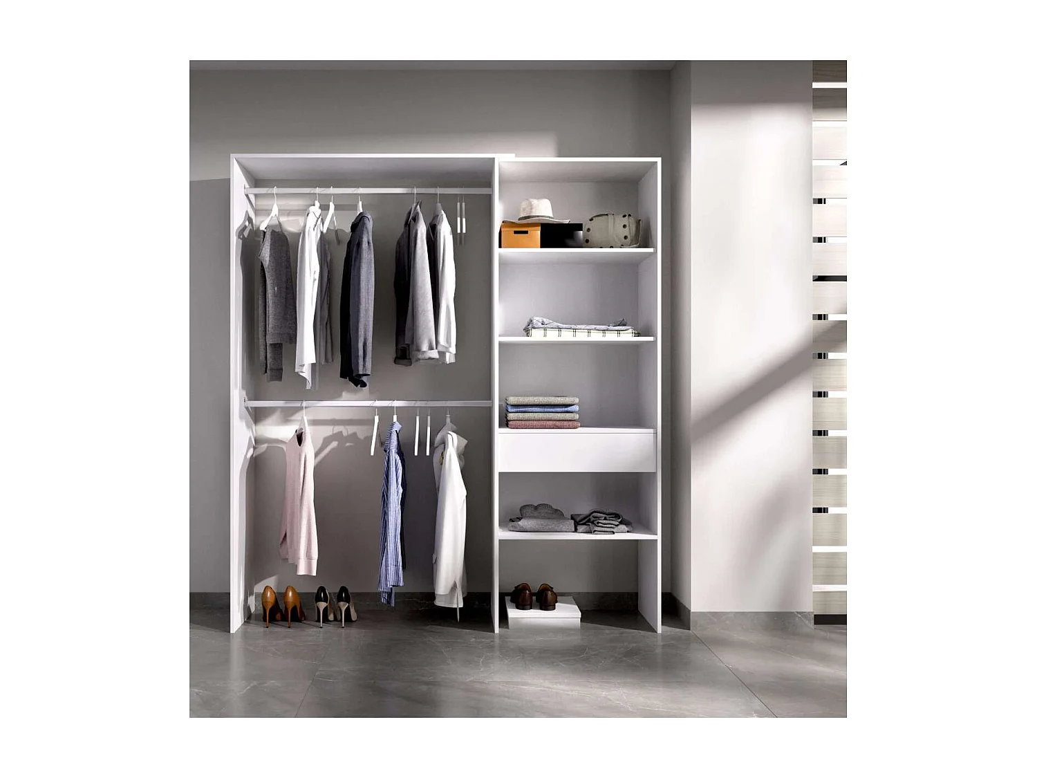 Vestidor Siles para dormitorio 3 baldas y 1 cajon en blanco 187 cm(alto)160 cm(ancho)40 cm