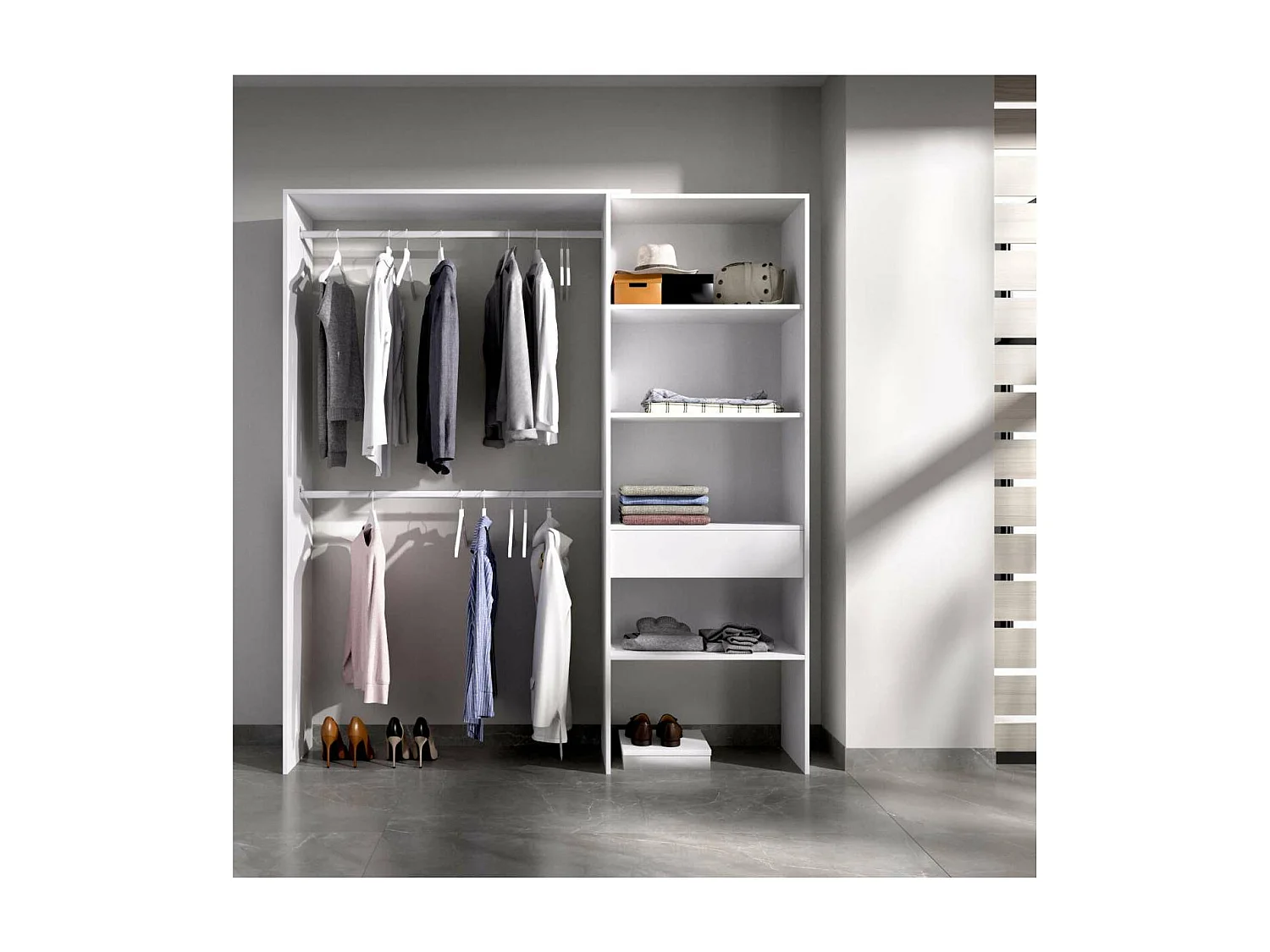 Vestidor Siles para dormitorio 3 baldas y 1 cajon en blanco 187 cm(alto)160 cm(ancho)40 cm