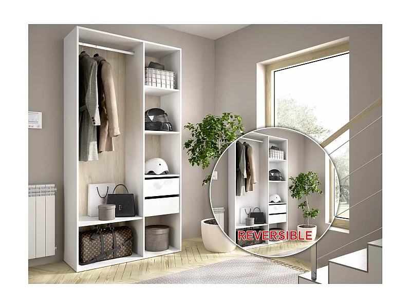 Vestidor Reus 2 cajones y trasera reversible en blanco/natural, 205cm(alto) 98cm(ancho) 45