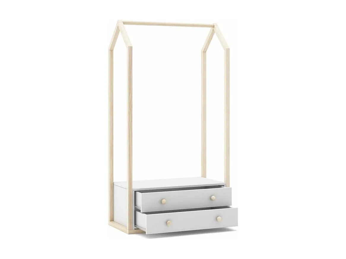 Perchero vestidor para dormitorio Dylan 2 cajones en blanco/cera blanca, 170cm(alto) 80cm(