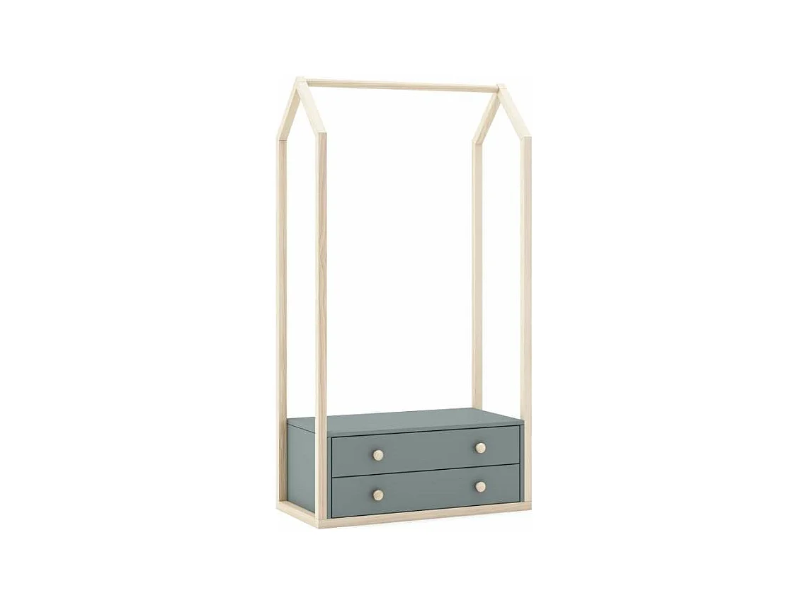 Perchero vestidor para dormitorio Dylan 2 cajones en verde kaki/cera blanca, 170cm(alto) 8