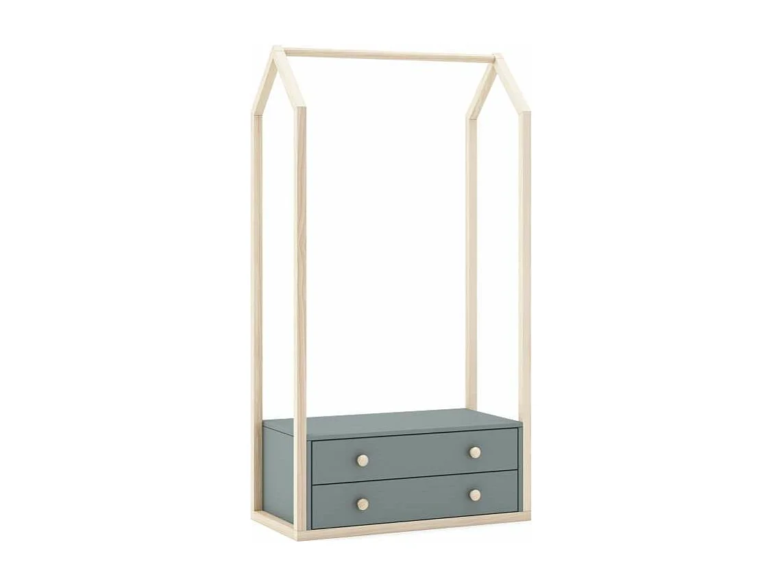 Perchero vestidor para dormitorio Dylan 2 cajones en verde kaki/cera blanca, 170cm(alto) 8