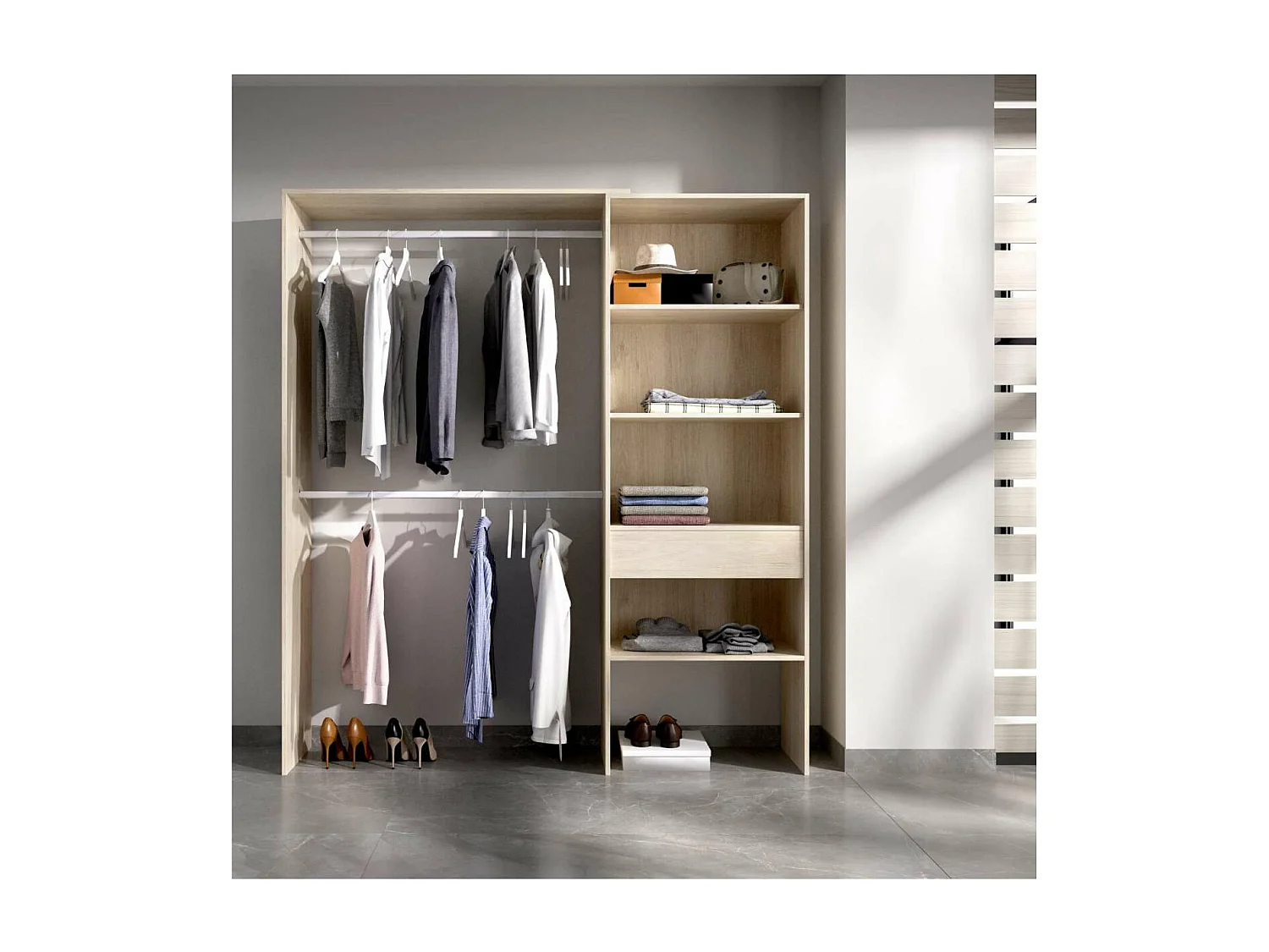 Vestidor Siles para dormitorio 3 baldas y 1 cajon en roble natural 187 cm(alto)160 cm(anch