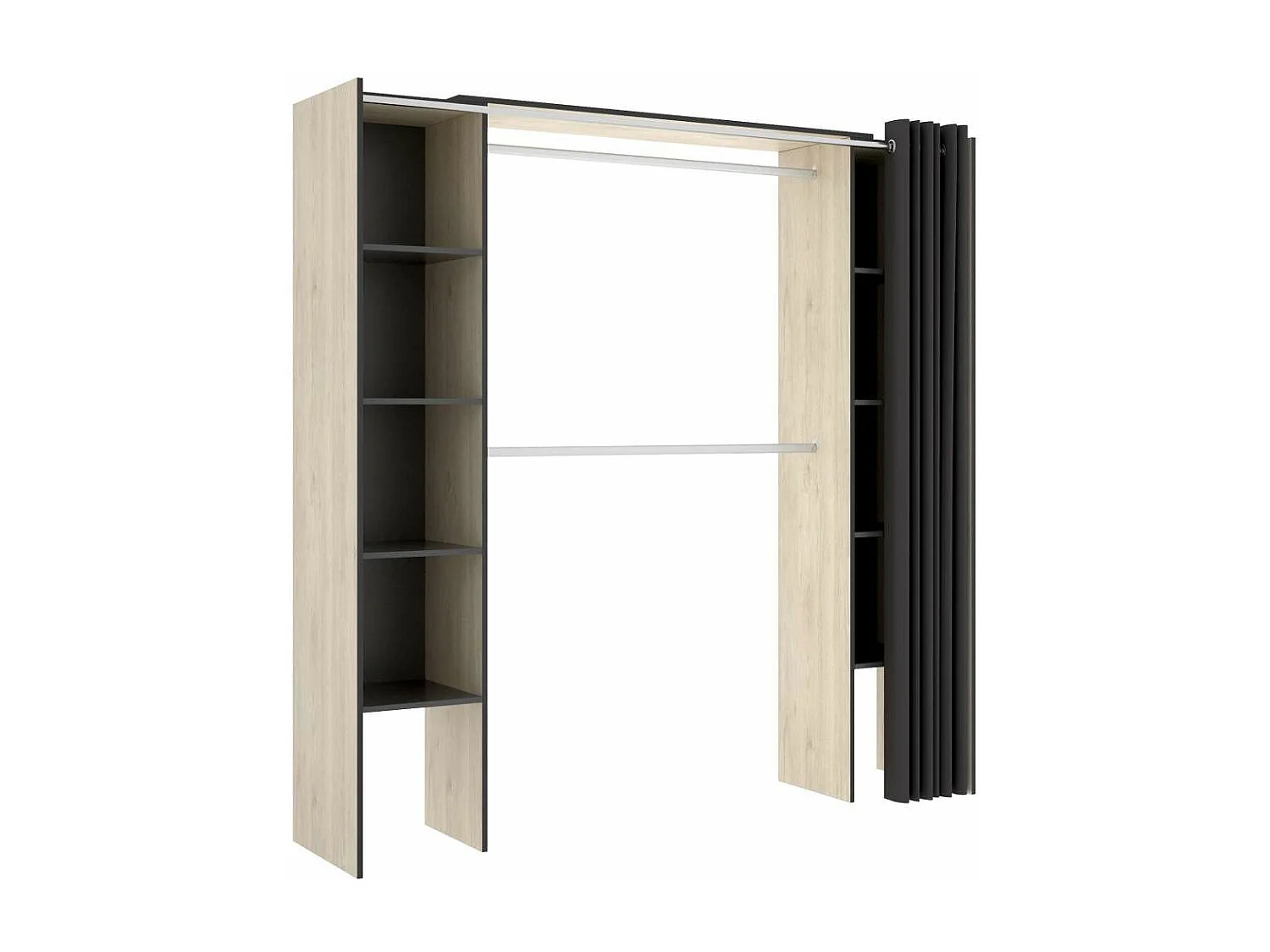 Vestidor Siles para dormitorio con cortina y baldas en natural-grafito 205-203 cm(alto)180