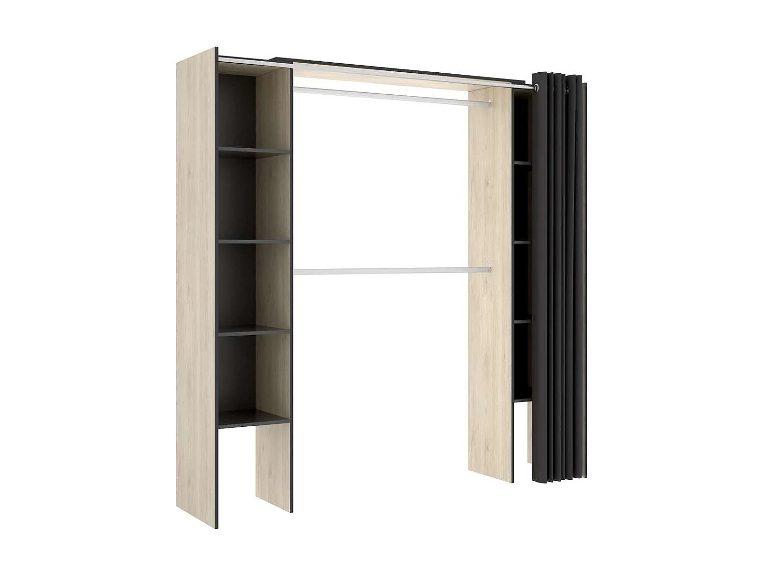 Vestidor Siles para dormitorio con cortina y baldas en natural-grafito 205-203 cm(alto)180