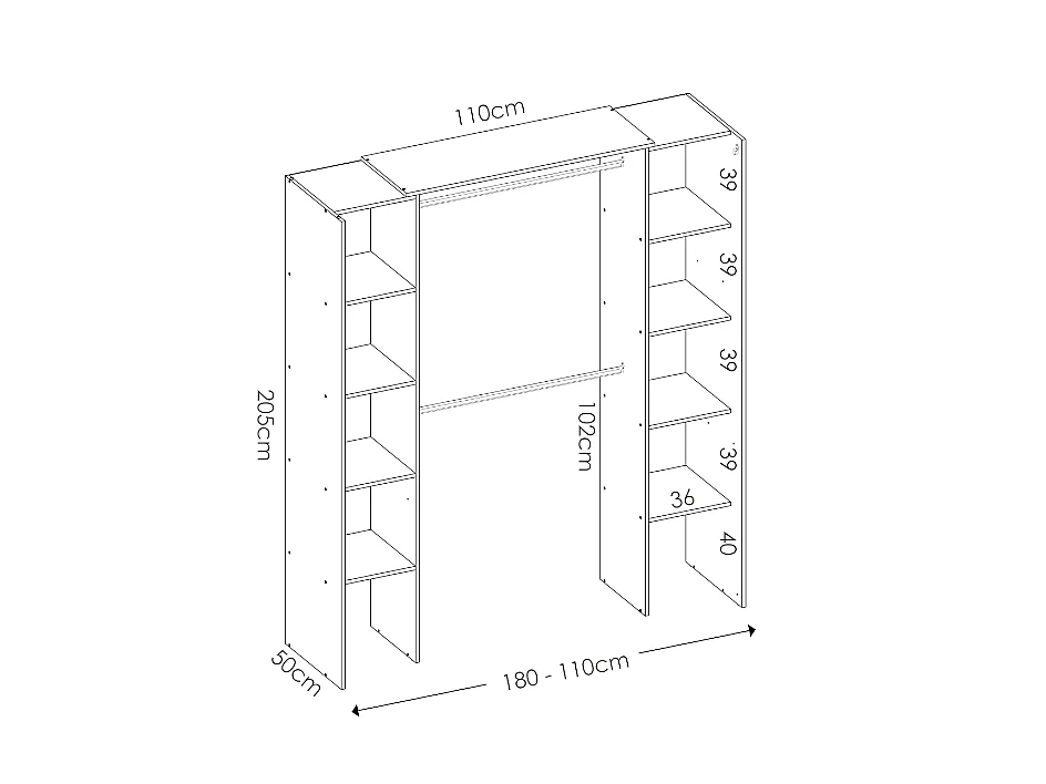 Vestidor Siles para dormitorio con cortina y baldas en natural-grafito 205-203 cm(alto)180