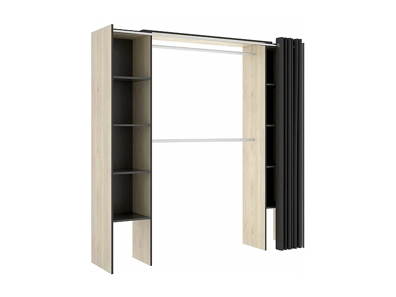 Vestidor Siles para dormitorio con cortina y baldas en natural-grafito 205-203 cm(alto)180