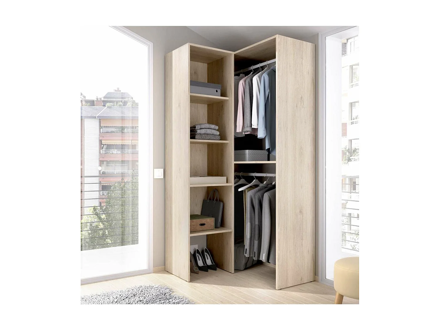 Vestidor de rincón Sol color Natural 79.4cm (ancho) 88.4 cm (fondo) 185.5 cm (alto)