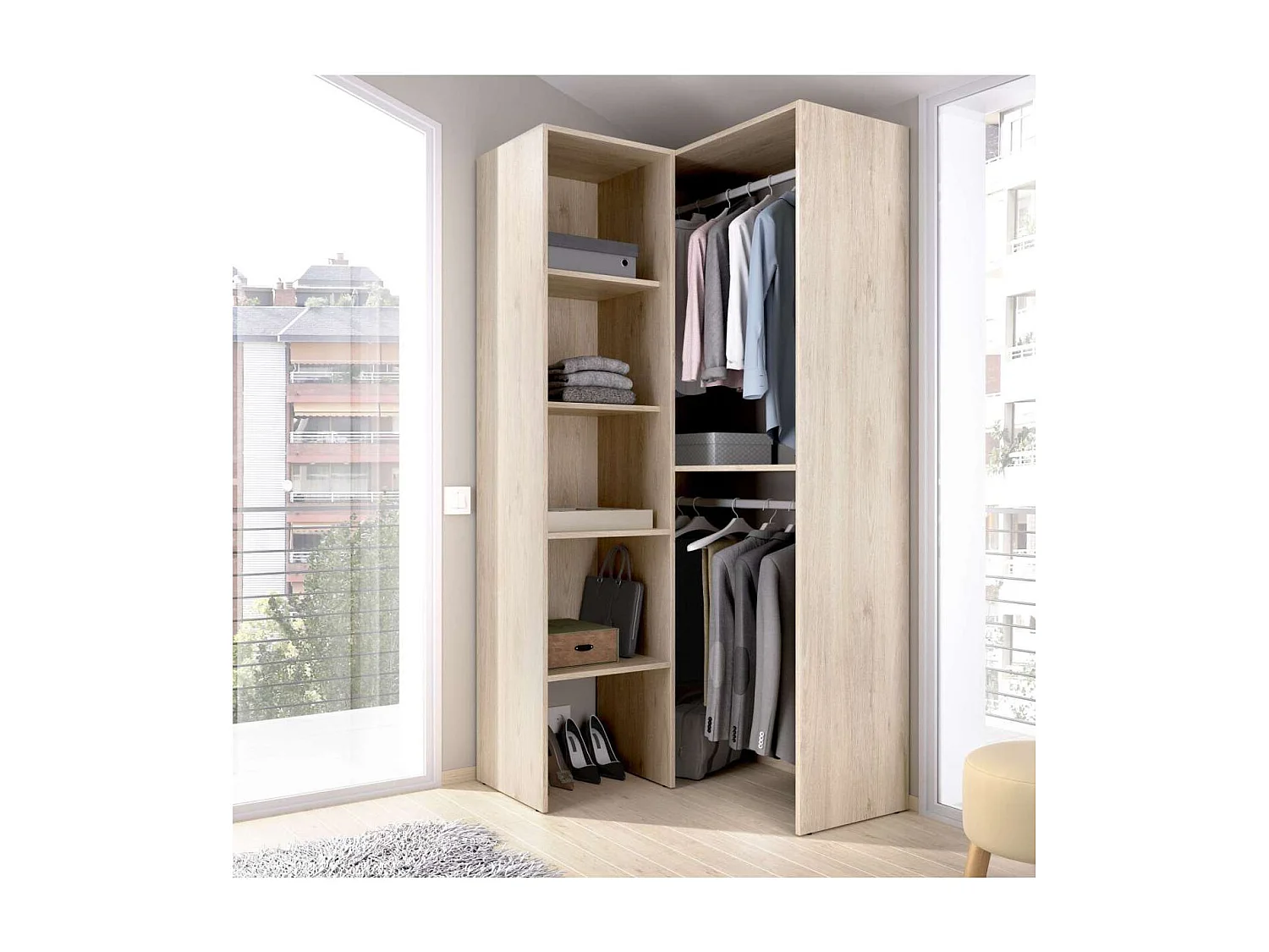 Vestidor de rincón Sol color Natural 79.4cm (ancho) 88.4 cm (fondo) 185.5 cm (alto)