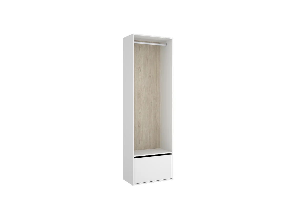 Vestidor Reus con zapatero y trasera reversible en blanco/natural, 205cm(alto) 60cm(ancho)
