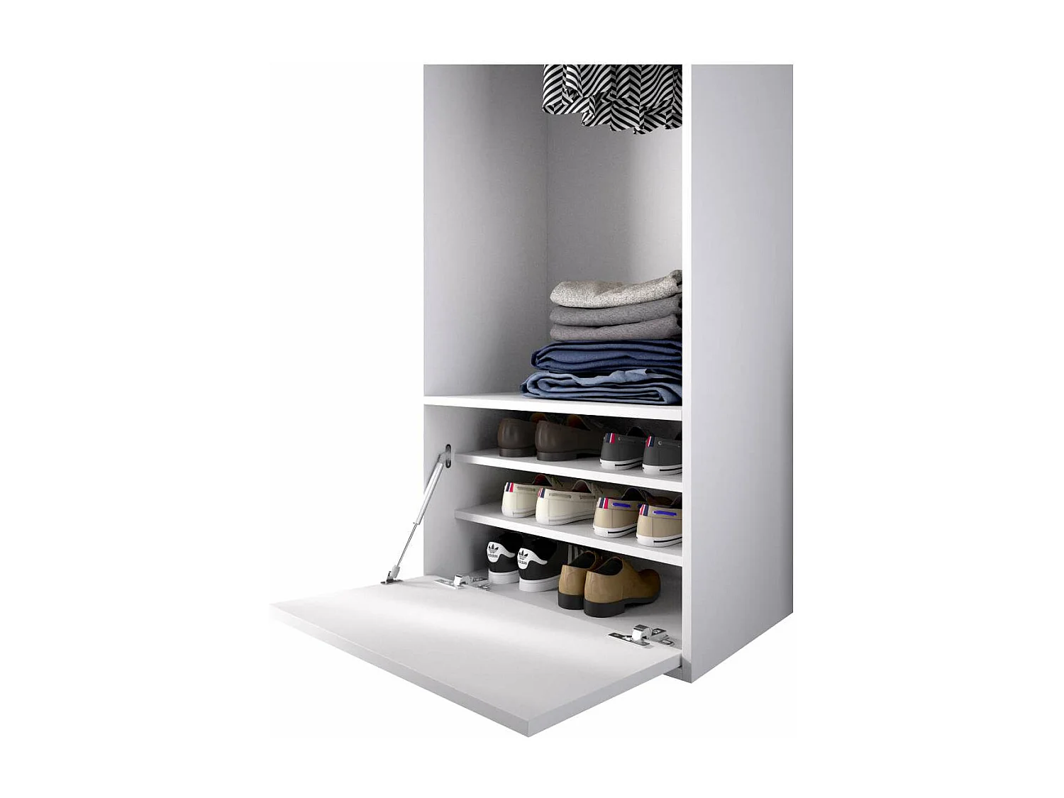 Vestidor Reus con zapatero y trasera reversible en blanco/natural, 205cm(alto) 60cm(ancho)