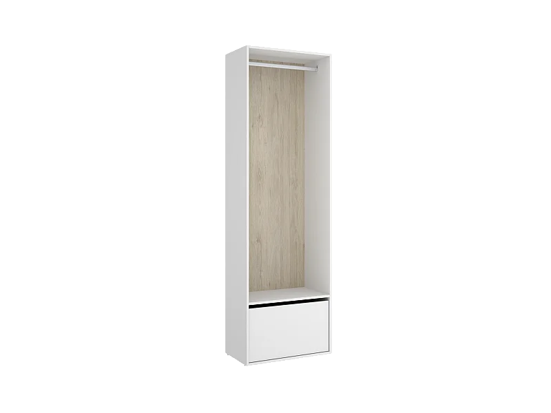 Vestidor Reus con zapatero y trasera reversible en blanco/natural, 205cm(alto) 60cm(ancho)