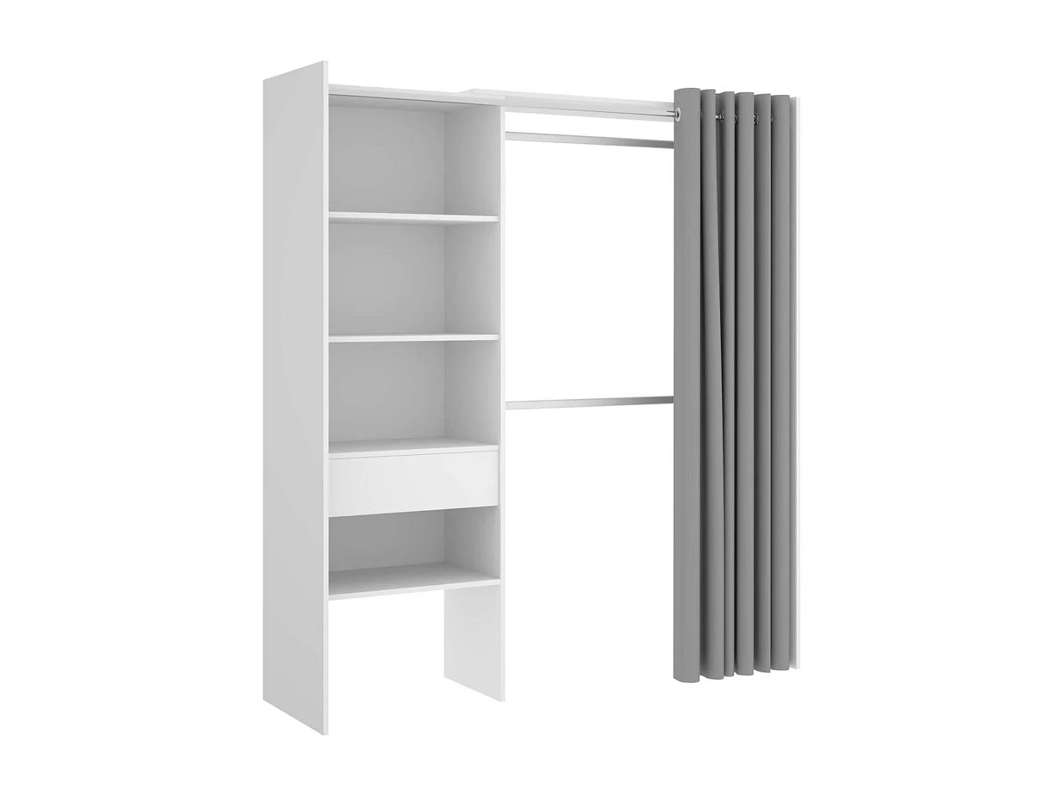 Vestidor Siles para dormitorio con cortina, 3 baldas y 1 cajon en color blanco 205 cm(alto