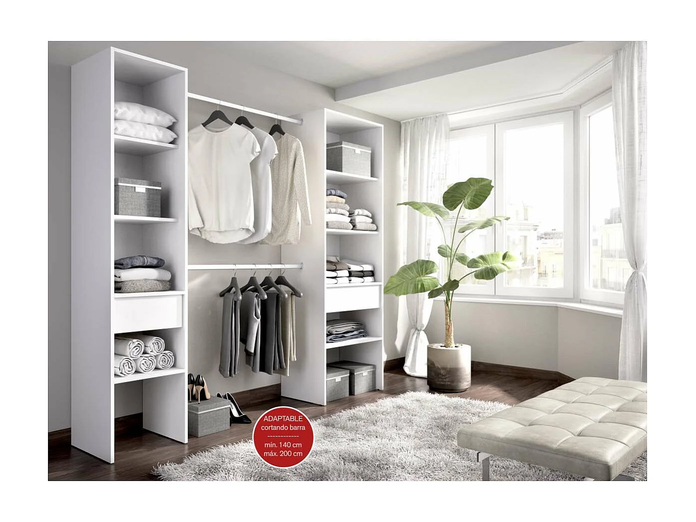 Vestidor Siles para dormitorio con baldas y dos cajones acabado blanco 185 cm(alto)200 cm(