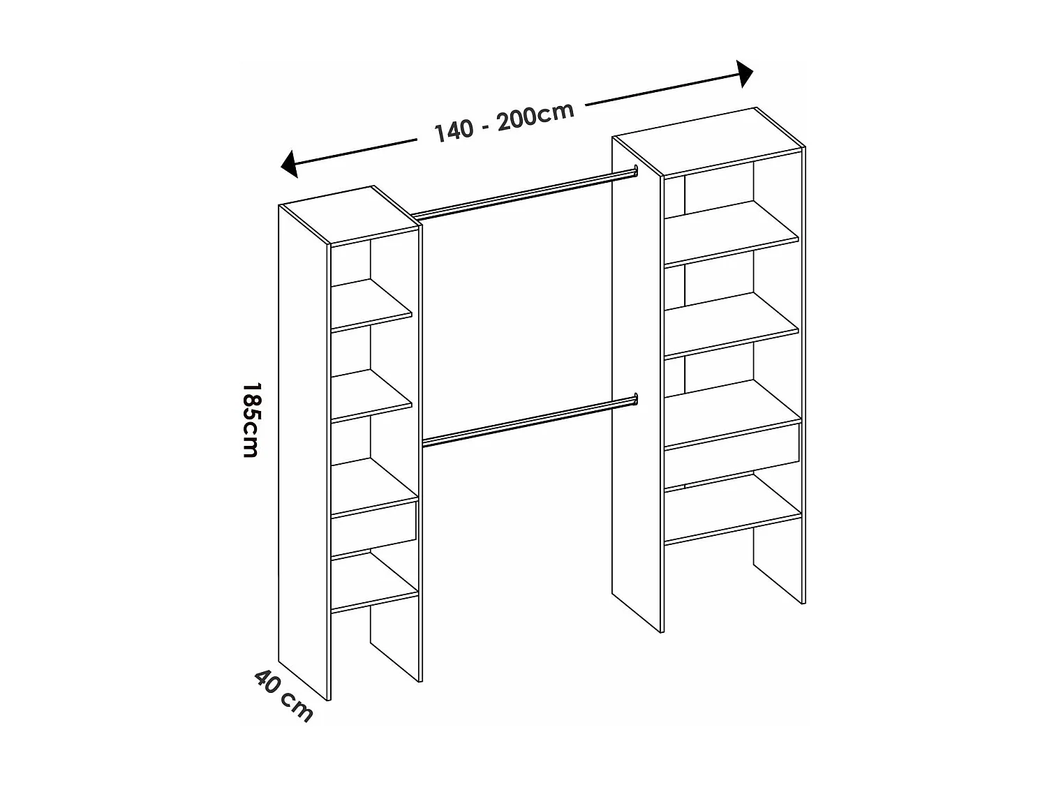 Vestidor Siles para dormitorio con baldas y dos cajones acabado blanco 185 cm(alto)200 cm(