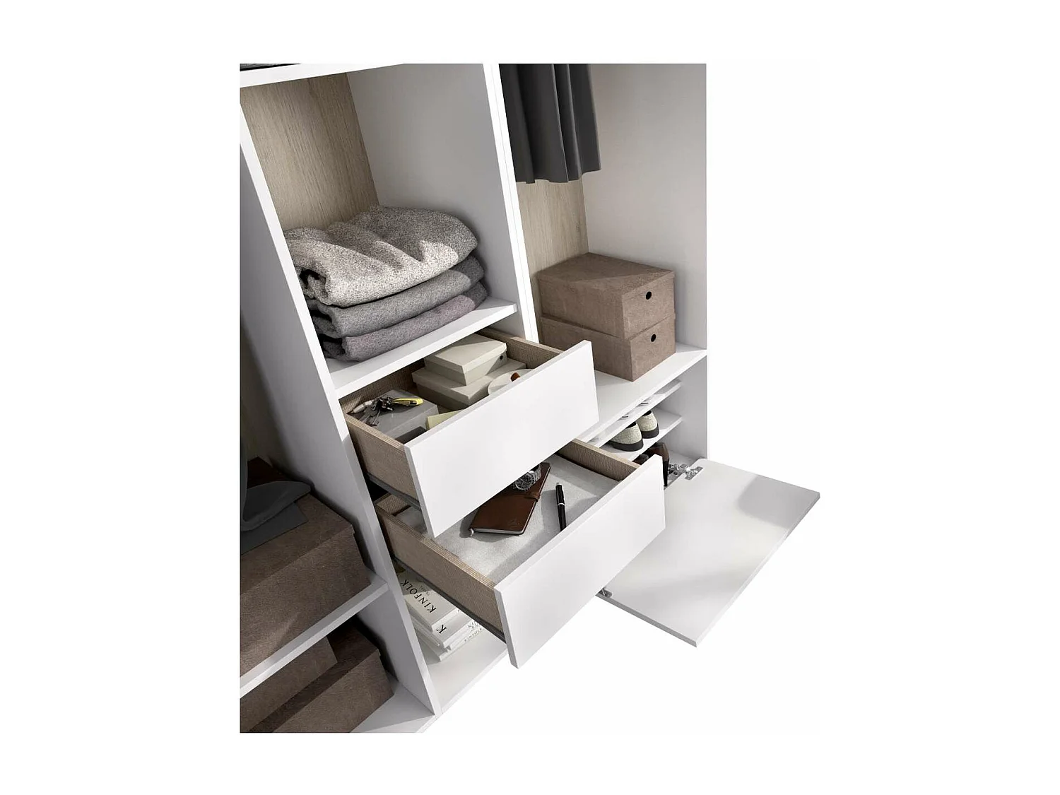 Vestidor Reus 2 cajones, zapatero y trasera reversible en blanco/natural, 205cm(alto) 158c