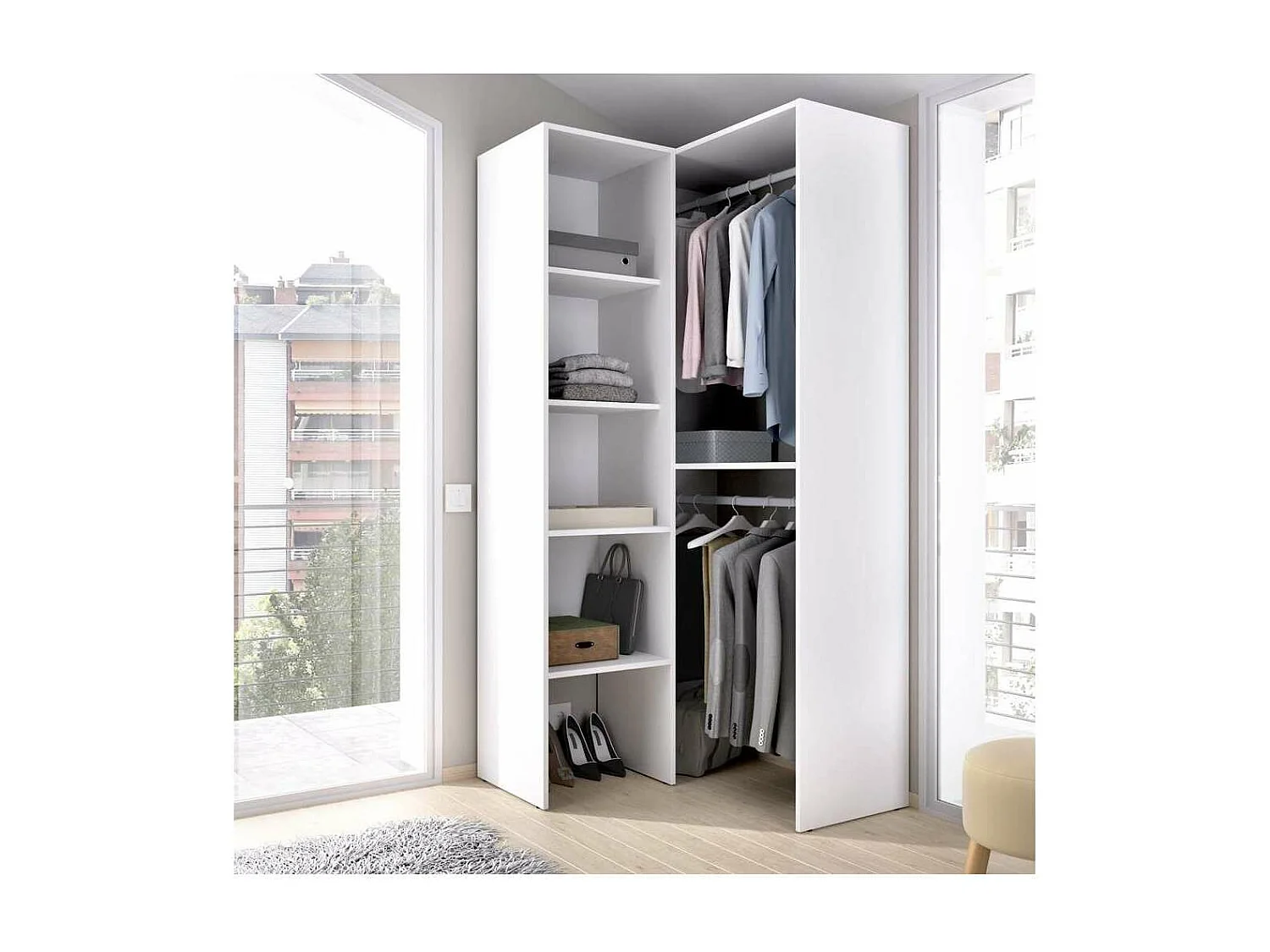 Vestidor de rincón  Sol color Blanco 79.4cm (ancho) 88.4 cm (fondo) 185.5 cm (alto)